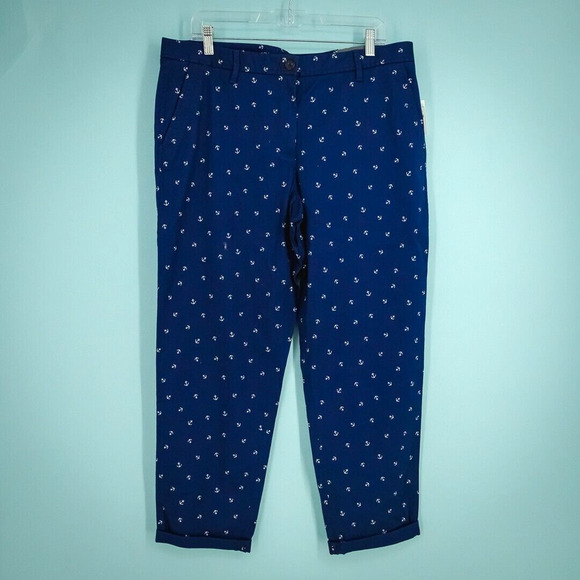 Talbots Size 12 Blue Anchor Print Relaxed Chino Ankle Cotton Stretch Pants NEW - Picture 1 of 8